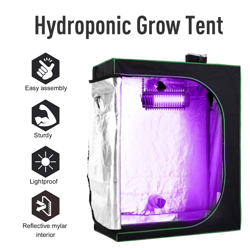Outsunny Grow Tent Reflective Mylar Hydroponic with Adjustable Vents and Floor Tray for Indoor Plant Growing, 120 x 60 x 150 cm (47