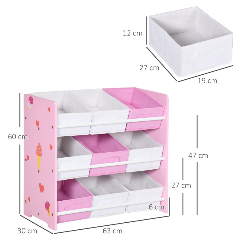 ZONEKIZ Kids Storage Unit Toy Box Organiser Bookshelf w/ Nine Removable Baskets, for Bedroom, Nursery, Playroom - Pink