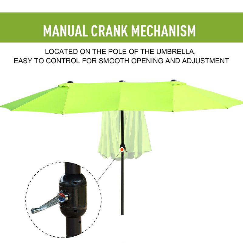 Outsunny 4.6m Large Garden Parasol Double-Sided Sun Umbrella Patio Market Canopy Shade Outdoor Lime Green - NO BASE