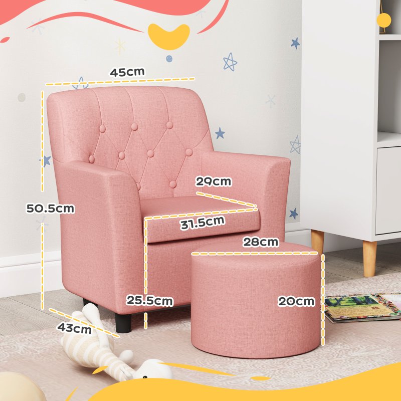 AIYAPLAY Kids Sofa Set, Toddler Chair with Footrest, Single Seater Kids Armchair for Playroom Bedroom, Pink