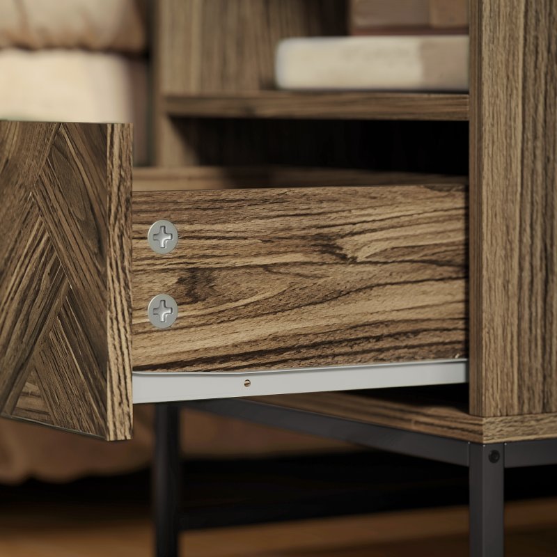 HOMCOM Bedside Table with Drawer and Shelf, Side End Table with Steel Legs for Living Room, Bedroom, Brown Wood Effect