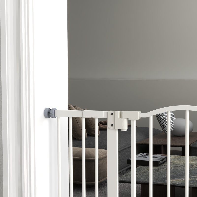PawHut Pressure Fit Dog Stair Gate No Drilling Safety Gate Auto Close for Doorways, Hallways, 74-100cm Adjustable, 78cm Tall, White