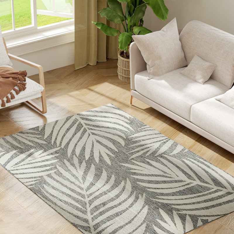 HOMCOM UV Resistant Indoor & Outdoor Area Rug, Easy-Cleaning Machine Washable Rug for Patio, Garden, Kitchen, Bathroom or Living Room, 170 x 120 cm, Grey