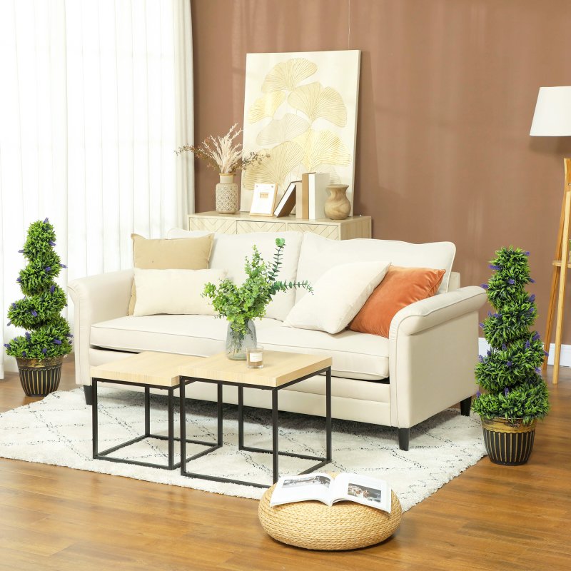 HOMCOM Set of 2 Decorative Artificial Plants, Boxwood Spiral Topiary Tree with Lavender and Pot, Fake Plants for Home Indoor Outdoor Decor, 90cm