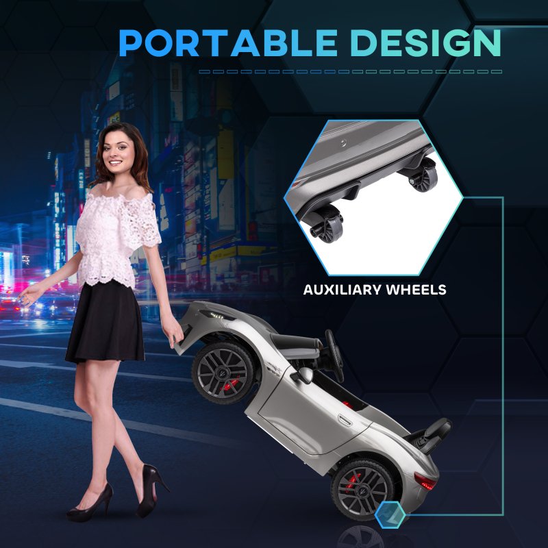 AIYAPLAY Maserati Licensed Electric Car for Kids, 12V Kids Electric Car with Remote Control, LED Light, MP3, Music, Soft Start, Horn, Ride on Car for 3-5 Years, Grey