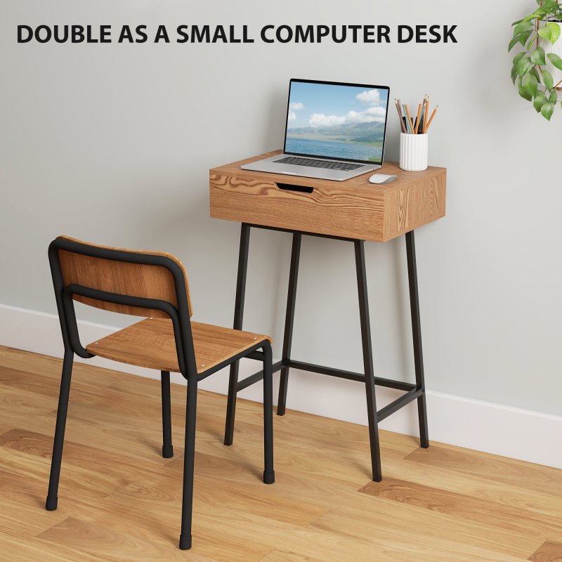 HOMCOM Dressing Table with Flip-Up Mirror, 16 Small Compartments, Industrial Vanity Desk, Makeup Desk with Steel Legs for Bedroom, Natural Wood Effect