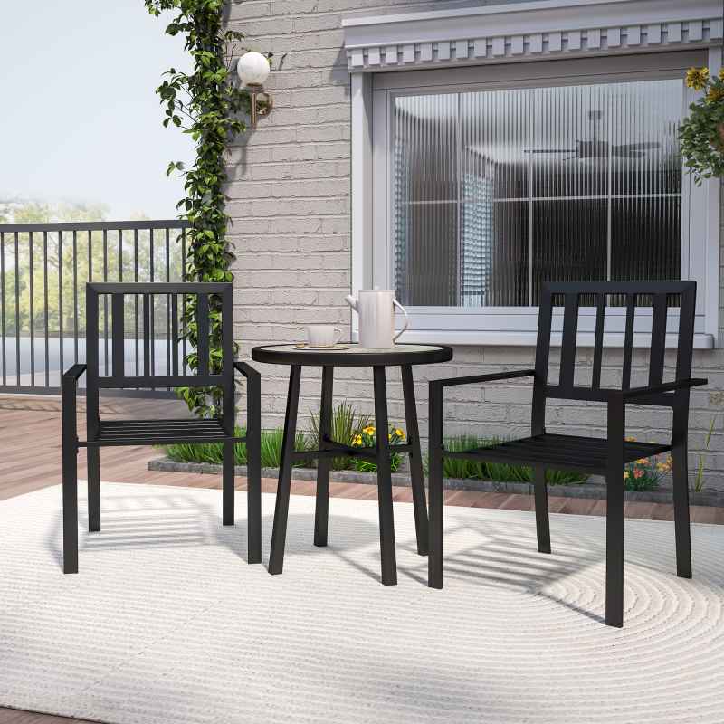 Outsunny 3 Piece Patio Bistro Set, Garden Dining Set with Plastic Top, 2 Stackable Chairs, Galvanised Steel Frame, Outdoor Dining Set for Balcony, Deck, Grey