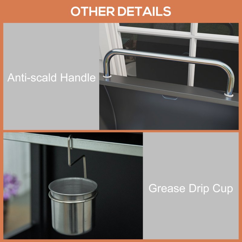 Outsunny 4 Burner Gas BBQ, Outdoor Grill, Portable Barbecue Trolley with Warming Rack, Side Shelves, Storage Cabinet, Thermometer, Carbon Steel, Black