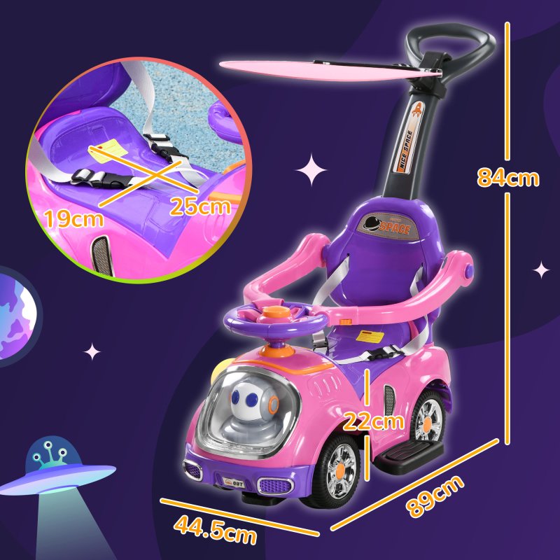 AIYAPLAY 3 in 1 Ride on Push Car, Cartoon Robot Theme Foot to Floor Slider, Baby Push Along Car with Parent Handle, Light Music Horn, Underneath Storage, for Boys Girls 12-36 Months - Pink