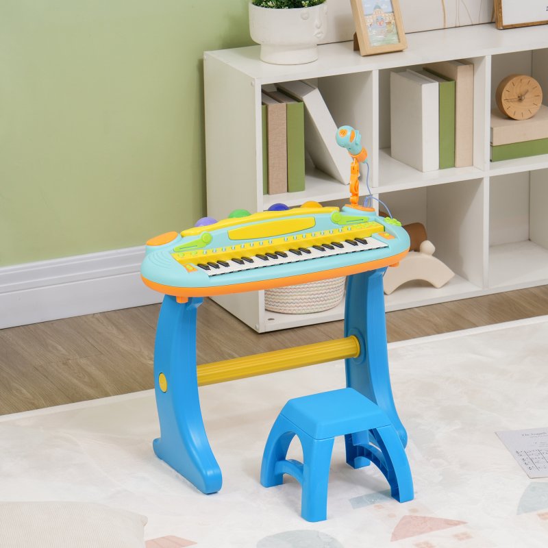 AIYAPLAY Kids Piano, 37 Keys Electronic Keyboard, Children Grand Piano with Microphone, Stool, LED Light, Record & Play Function, Musical Instrument for Kids Ages 3-6 Years, Blue
