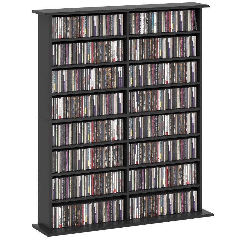 HOMCOM 720 CD/396 DVD Storage Unit, 396 Blu-ray Media Storage Shelf with 16 Compartments and 12 Adjustable Shelves, CD Tower for Living Room, Bedroom, Office