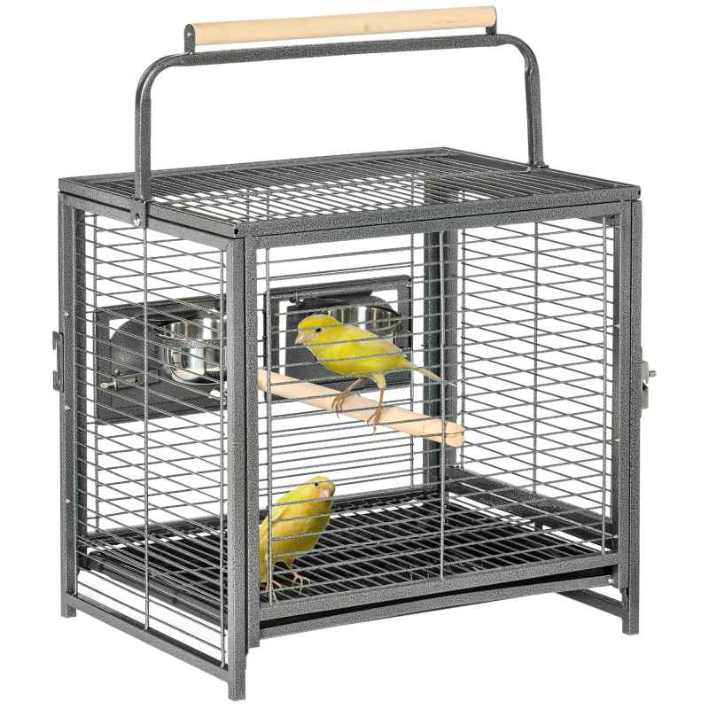 PawHut Bird Cage Budgie Cage for Budgie, Lovebirds, Green Cheek Canary, Parakeet, Cockatiel, Travel Breeding Cage w/ Wooden Perch Handle, 48 x 38 x 65 cm