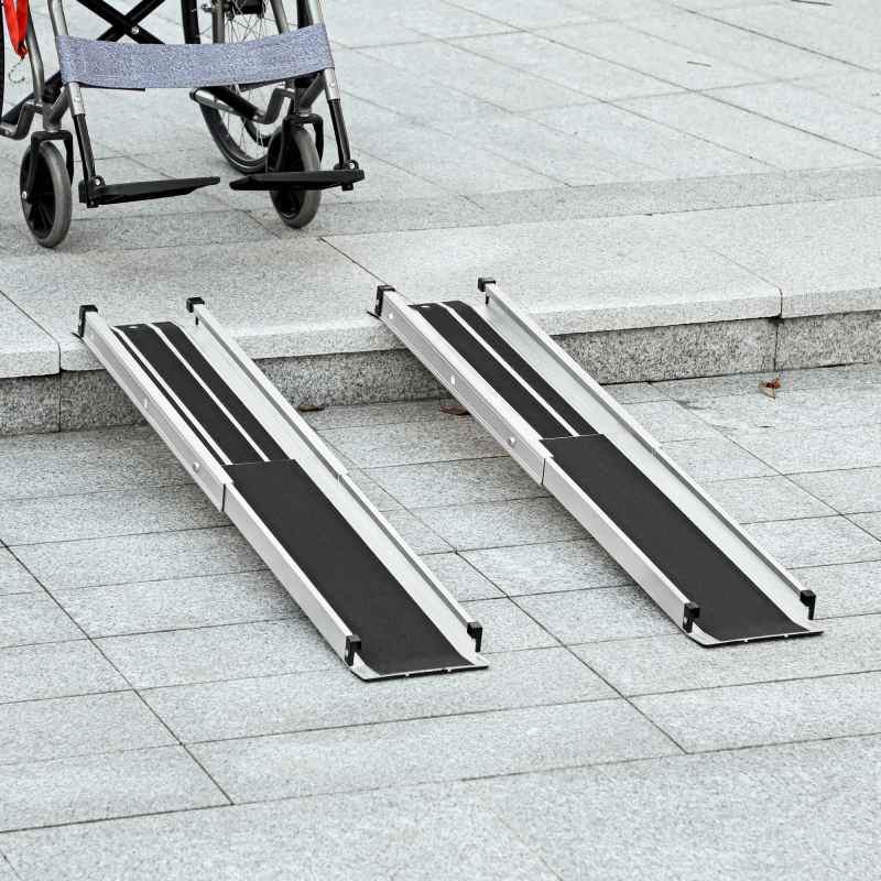 HOMCOM 2PCS Telescopic Wheelchair Ramps, 2.5-4FT/ 75-122cm, 270kg, Folding Aluminium Door Threshold Ramps for Home, Mobility Scooters, Doorways, Steps, Stairs, with Non-slip Surface, Carrying Bag