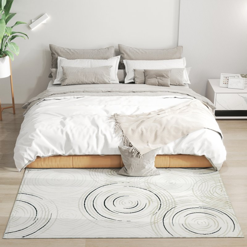 HOMCOM Modern Area Rug, Swirl Pattern Machine Washable Rug, Allergy-Friendly Floor Carpet for Living Room, Bedroom, Dining Room, Home Office, 170 x 120 cm, Cream White