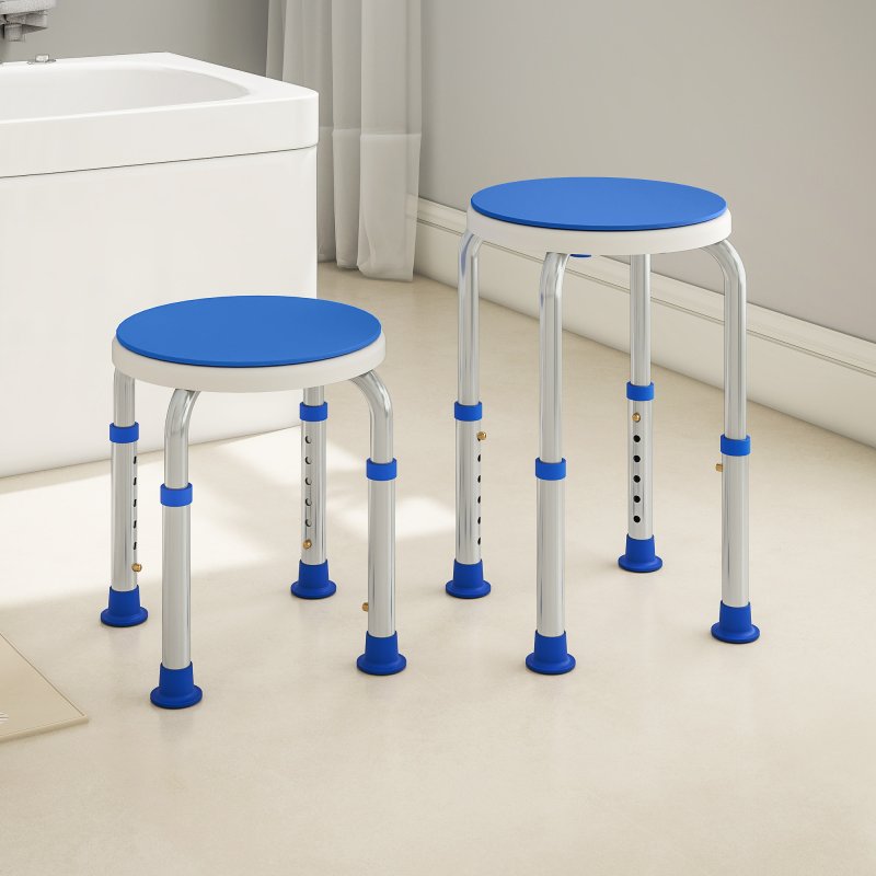 HOMCOM 360° Swivel Seat Bath Shower Stool, Adjustable Height Shower Chair with Aluminium Frame Non-Slip Feet Chair Safe Support Home Assistance, Blue