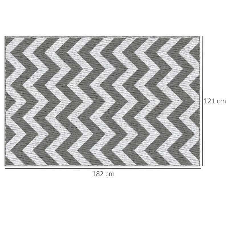 Outsunny 121 x 182 cm(4x6ft) Outdoor Rug Reversible Mat Plastic Straw Rug Portable RV Camping Mat for Garden Deck Picnic Indoor, Light Grey & White