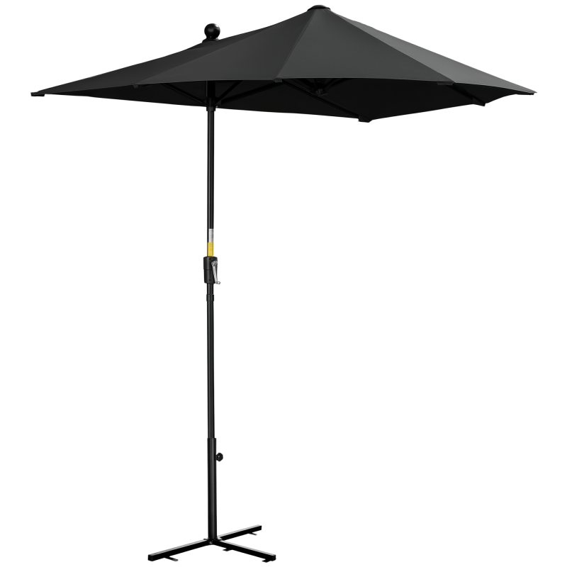 Outsunny 2m Half Parasol Market Umbrella Garden Balcony Parasol with Crank Handle, Cross Base, Double-Sided Canopy, Black