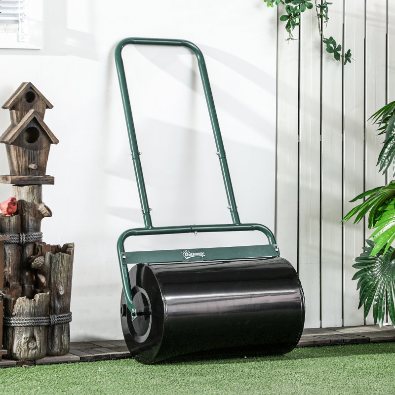 Outsunny Combination Push/Tow Lawn Roller Filled with 38L Sand (62kg) or Water, Great for the Garden 32 x 50cm Roller, Dark Green