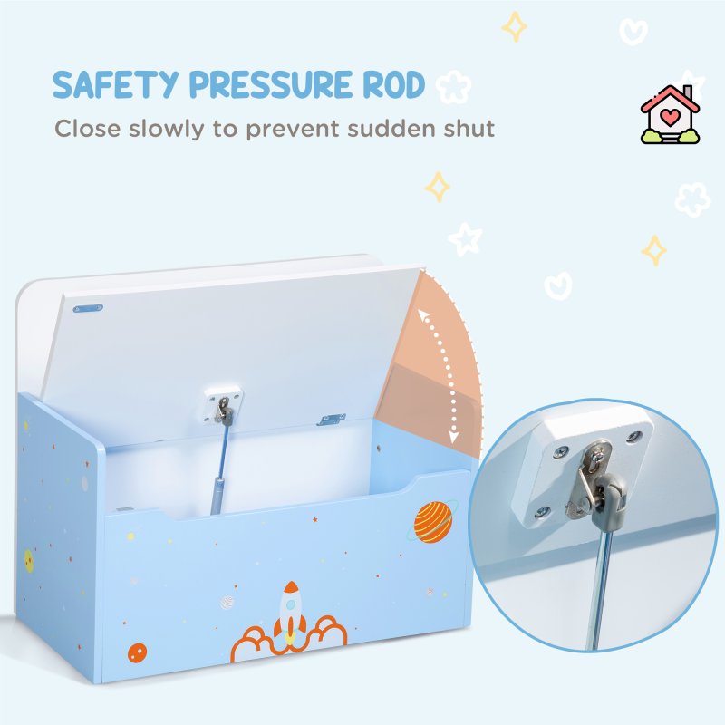 ZONEKIZ 2 in 1 Wooden Toy Box, Kids Storage Bench, Toy Chest with Safety Rod - Blue