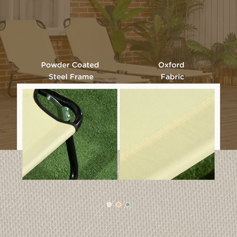 Outsunny Folding Sun Loungers Set of 2, Outdoor Day Bed with 5-Position Adjustable Backrest, Portable Recliner Garden Chairs with Breathable Mesh for Beach, Patio, Beige