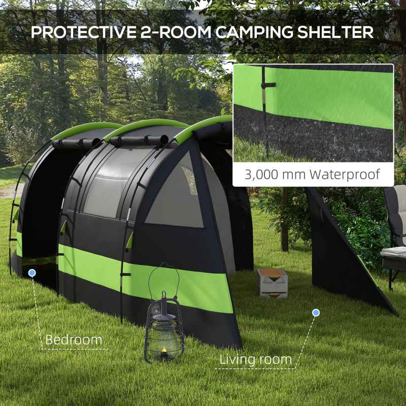 Outsunny Camping Tent, 4-5 Man Blackout Tent with Bedroom and Living Room, 3000mm Waterproof, Portable with Bag, for Fishing Hiking Festival, Black