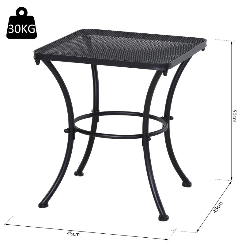 Outsunny 45cm Square Garden Table, Outdoor Metal Bistro Side Desk with Mesh Top, Black