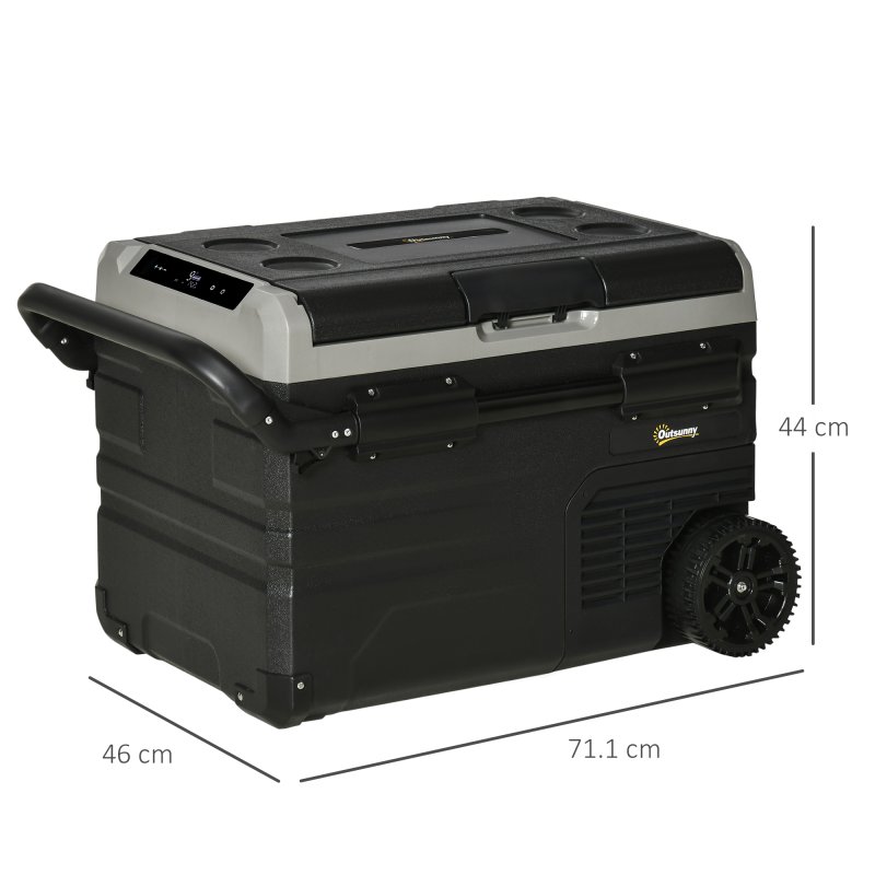 Outsunny 40L Car Refrigerator, Portable Compressor Cooler Box, Fridge Freezer w/ Inner LED Light, Foldable Handles, Cup Holders, 12/24V DC and 110-240V AC for Campervan RV Boat Travel Down to -20°C