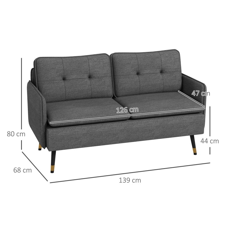 HOMCOM Modern Two Seater Sofa, Button Tufted Loveseat with Cushions and Steel Legs for Living Room, Guest Room