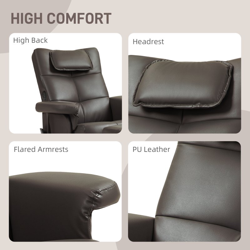 HOMCOM Massage Recliner Chair, PU Leather Upholstered Armchair with Adjustable Backrest,  Footrest, Remote Control, Hidden Storage and Charger for Living Room, Bedroom, Dark Brown