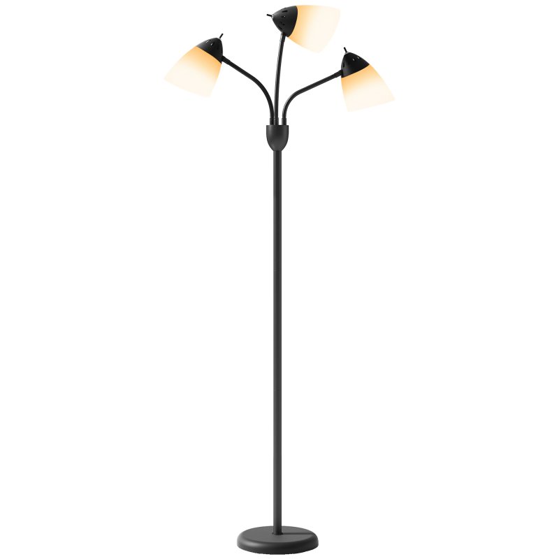 HOMCOM Arc Tree Floor Lamp with 3 Adjustable Rotating Lights and 3000K/4500K/6500K Colour Temperatures, Industrial Standing Lamp with Steel Frame for Bedroom Living Room, 155cm, Black