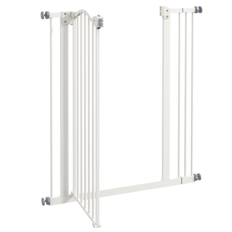 PawHut Pressure Fit Dog Stair Gate No Drilling Safety Gate Auto Close for Doorways, Hallways, 74-87cm Adjustable, 94cm Tall, White