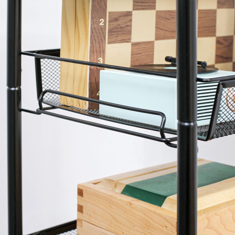 HOMCOM 5 Tier Utility Rolling Cart, Metal Storage Cart, Kitchen Cart with Removable Mesh Baskets, for Living Room, Laundry, Garage and Bathroom, Black