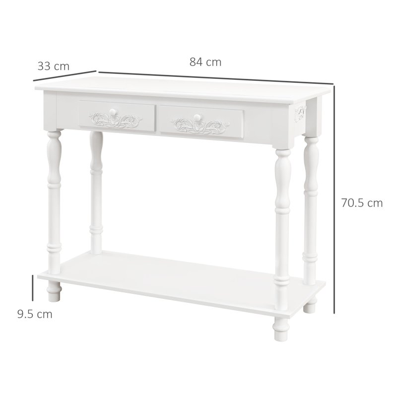 HOMCOM Console Table Modern Sofa Side Desk with Storage Shelves Drawers for Living Room Entryway Bedroom White
