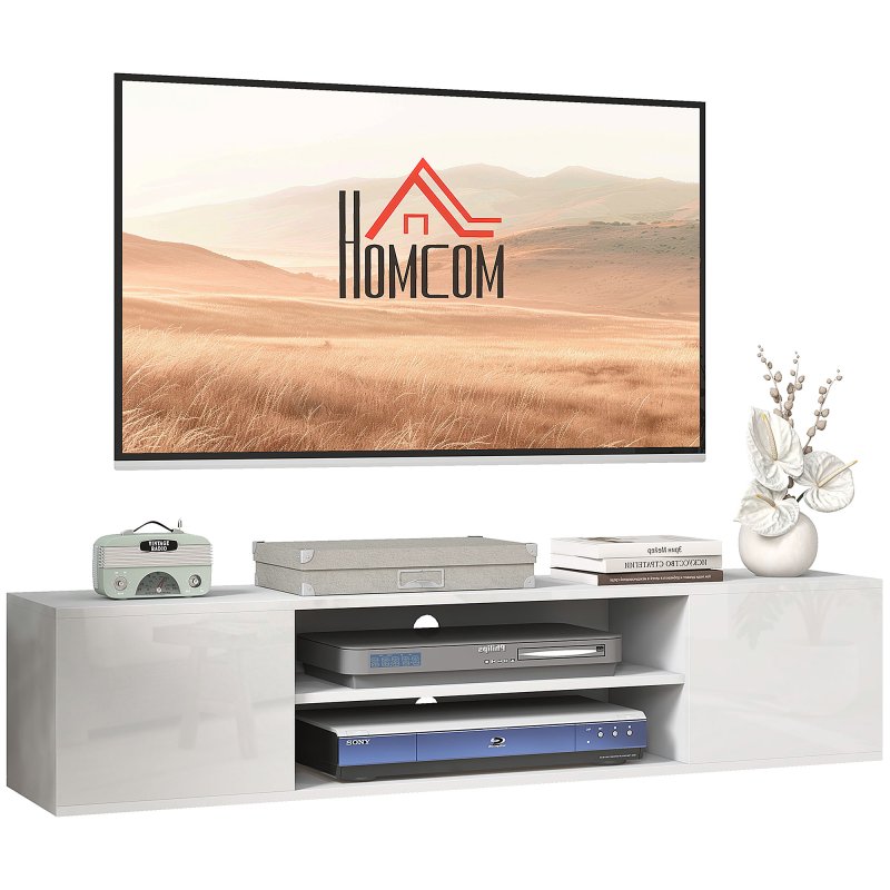 HOMCOM Floating TV Stand Cabinet for TVs up to 60", Wall Mounted TV Unit with Open Shelf, Storage Cupboards and Cable Management for Living Room