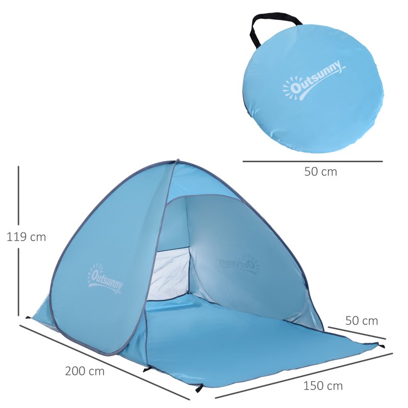 Outsunny Pop up Beach Tent, UV 30+ Portable Sun Shelter with Carry Bag, 2x1.5m for 2-3 Person, Blue