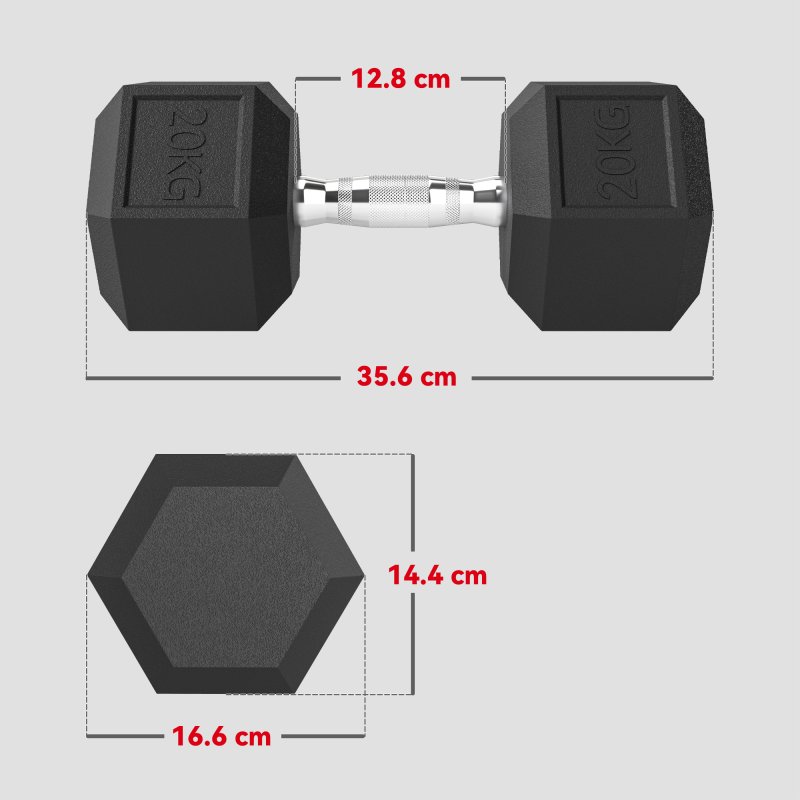 HOMCOM 2x20KG Rubber Hex Dumbbell Portable Hand Weights Dumbbell Home Gym Workout Fitness Hand Weight