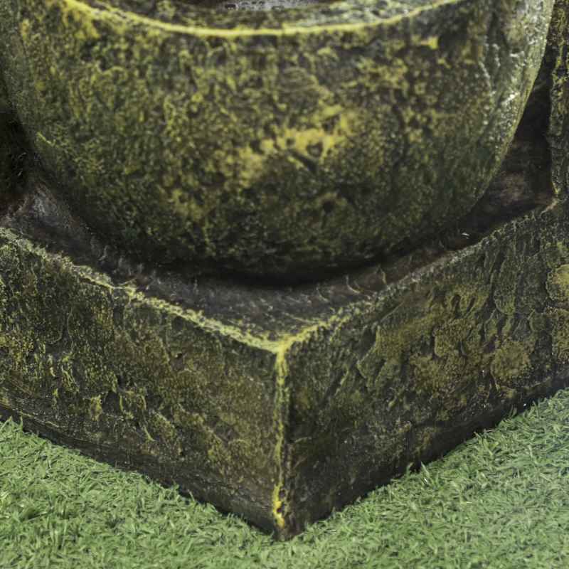 Outsunny Outdoor Garden Water Feature with 4-Tier Stacked Stone Look Bowls, Patio Cascading Waterfall Fountain, Adjustable Flow, Rustic D??cor, Black and Yellow
