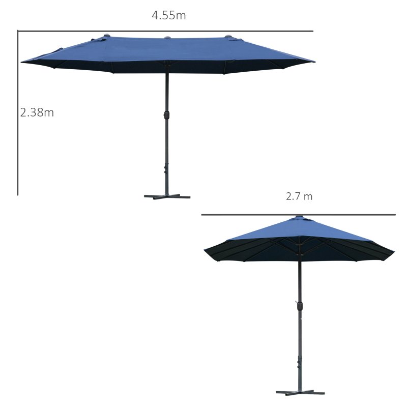 Outsunny 4.6m Garden Parasol Double-Sided Sun Umbrella Patio Market Shelter Canopy Shade Outdoor with Cross Base - Blue