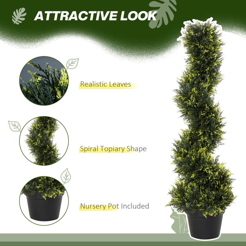 Outsunny 90cm/3FT Artificial Trees, Spiral Topiary Trees w/ Pot Set Of 2, Fake Indoor Outdoor Greenery Plant Home Office Garden Decor Green