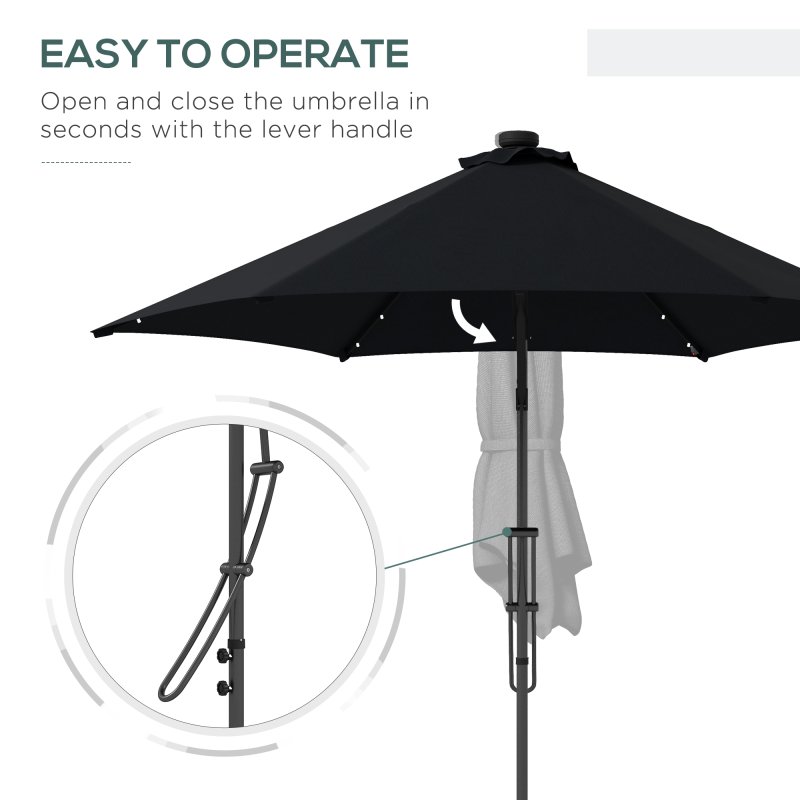 Outsunny 3(m) Cantilever Parasol with Solar LED and Easy Lever, Garden Parasol Umbrella with Cross Base and Waterproof Cover, Outdoor Sun Shades, Black