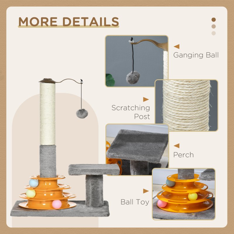 PawHut 56cm Cat Tree for Indoor Cats, Scratching Post w/ Cat Toys Climbing Tower Activity Centre, Dangling Ball - Grey