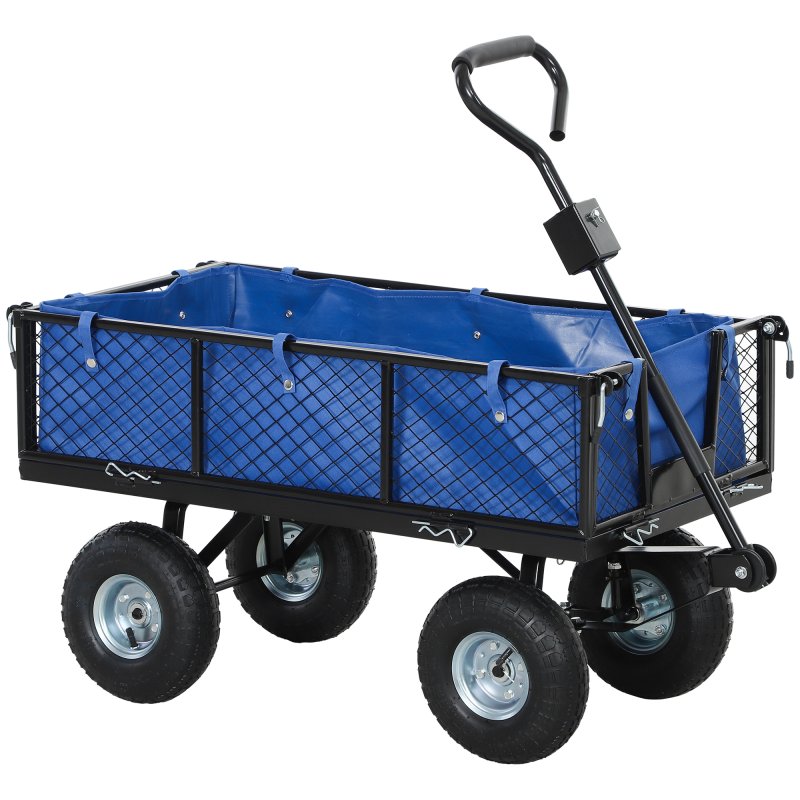 Outsunny Garden Trolley Cart, Heavy Duty Festival Trolley with Removable Liner, Quick-Release Sides, 10