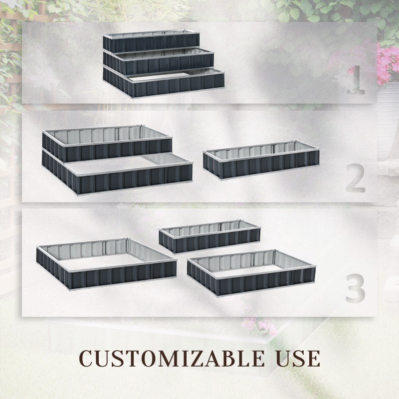 Outsunny 3 Tier Raised Garden Bed, Metal Elevated Planer Box Kit Flower Pot w/ A Pairs of Glove for Garden, Patio to Grow Vegetables, Herbs, Flowers, 118 x 118 x 62 cm, Grey