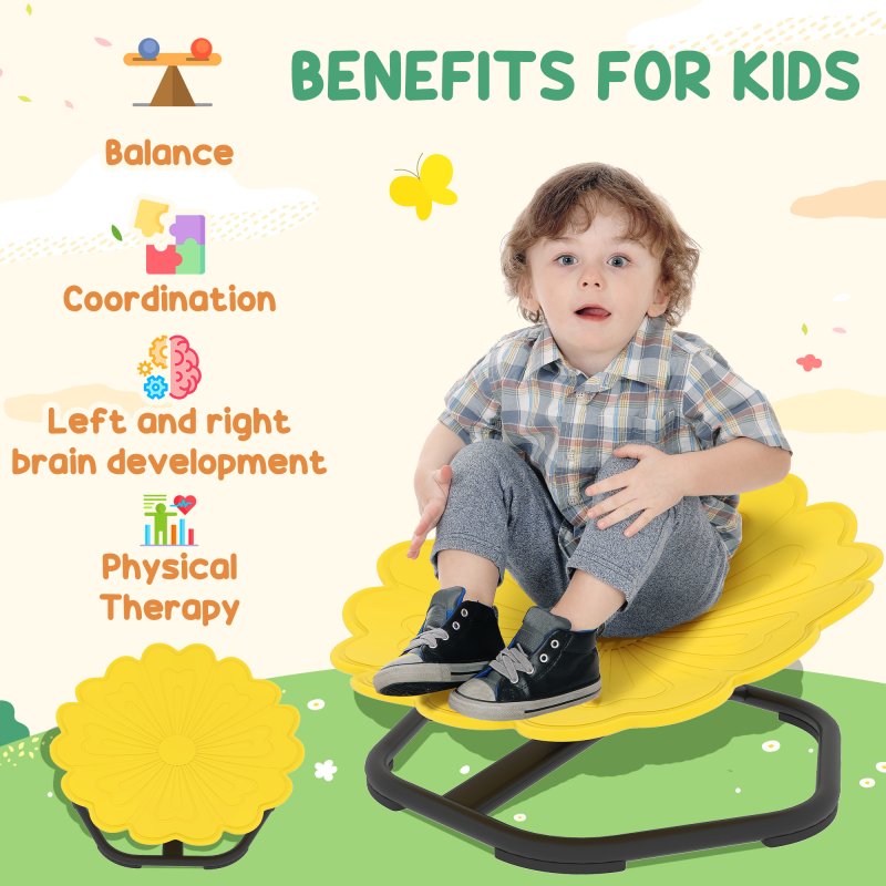 AIYAPLAY Kids Spinning Chair for Autism, Sensory Swivel Chair for ADHD Children, Flower Shaped Sit and Spin Wobble Chair with Metal Base & Non-Slip, Sensory Balance Toy for 3-8 Years Old, Yellow