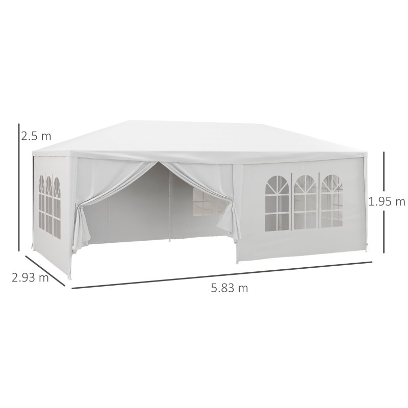 Outsunny 6 x 3(m) Gazebo Canopy Party Tent with 6 Removable Side Walls for Outdoor Event with Windows and Doors, White