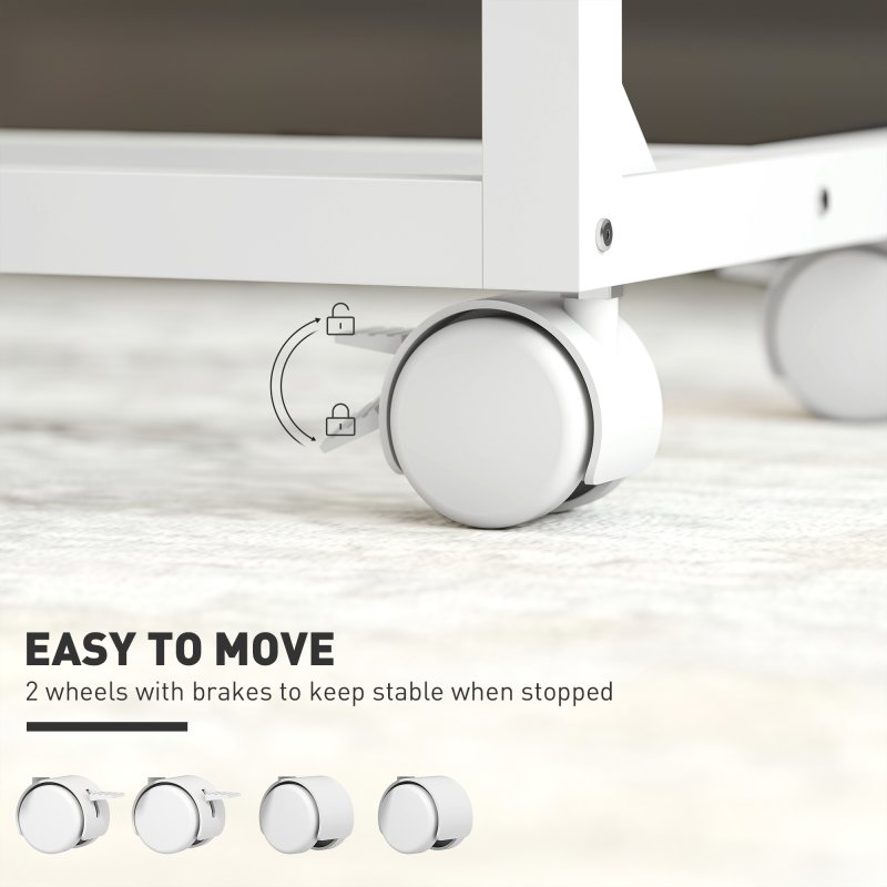 HOMCOM C-Shaped Sofa Side Table, Height Adjustable Overbed Table with Tilting Desktop, Mobile Laptop Desk for Living Room Bedroom, Oak and White