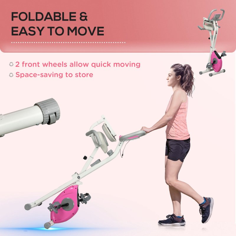 HOMCOM Folding Exercise Bike, 8-Level Magnetic Resistance, Indoor Stationary Bike, Upright Fitness Bike with Backrest Tablet Holder, 5-Level Adjustable Seat Height - White