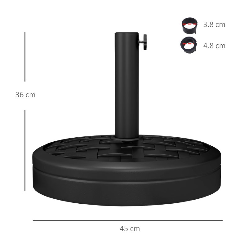 Outsunny 18kg Concrete Parasol Base with Rattan Effect, Heavy Duty Round Umbrella Stand, 45cm Dia. Patio Market Table Garden Parasol Stand for 38mm, 48mm Poles, Black