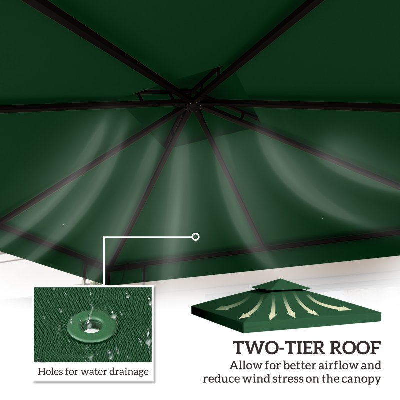 Outsunny 3 x 3(m) Gazebo Canopy Roof Top Replacement Cover Spare Part Dark Green (TOP COVER ONLY)