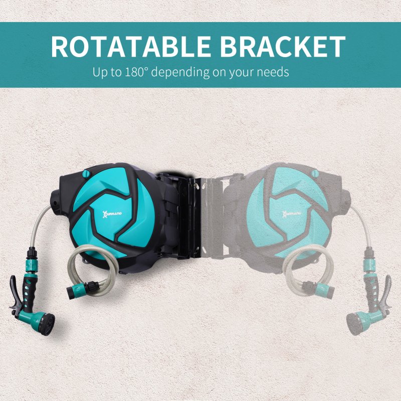 DURHAND 10m Garden Hose Reel Wall Mounted Auto Rewind with 7 Patterns Spray Nozzle, Includes Wall Fixings